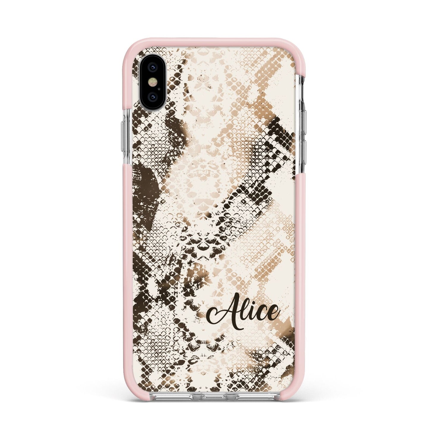 Custom Snakeskin Apple iPhone Xs Max Impact Case Pink Edge on Silver Phone