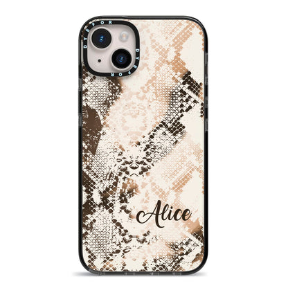 Custom Snakeskin iPhone 14 Plus Black Impact Case on Silver phone