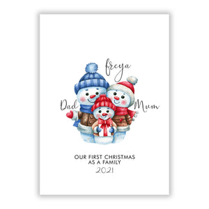 Custom Snowman Family Greetings Card