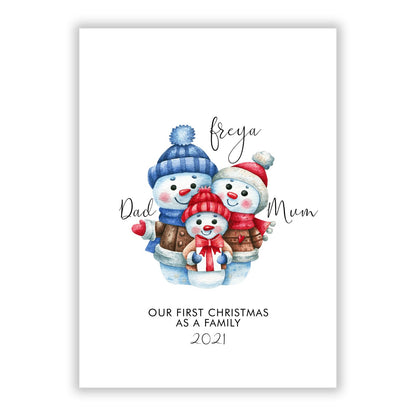 Custom Snowman Family A5 Flat Greetings Card