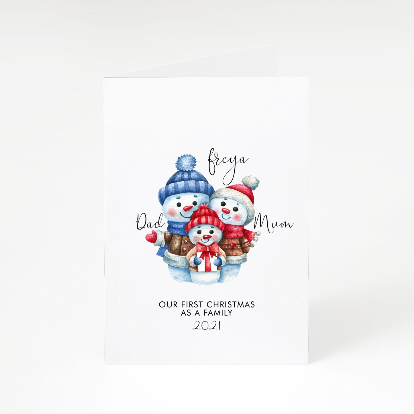 Custom Snowman Family A5 Greetings Card