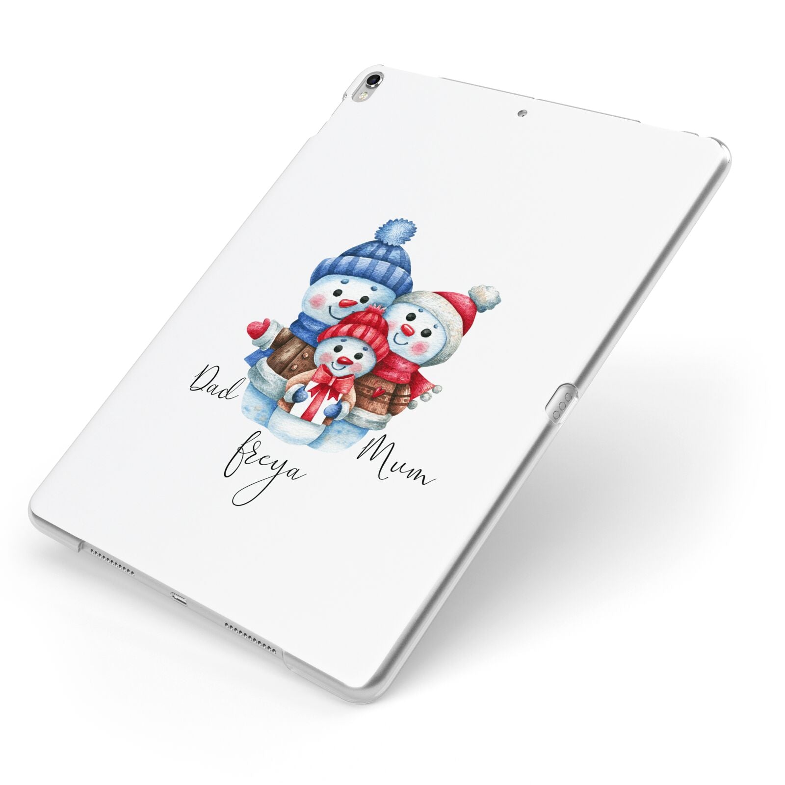 Custom Snowman Family Apple iPad Case on Silver iPad Side View