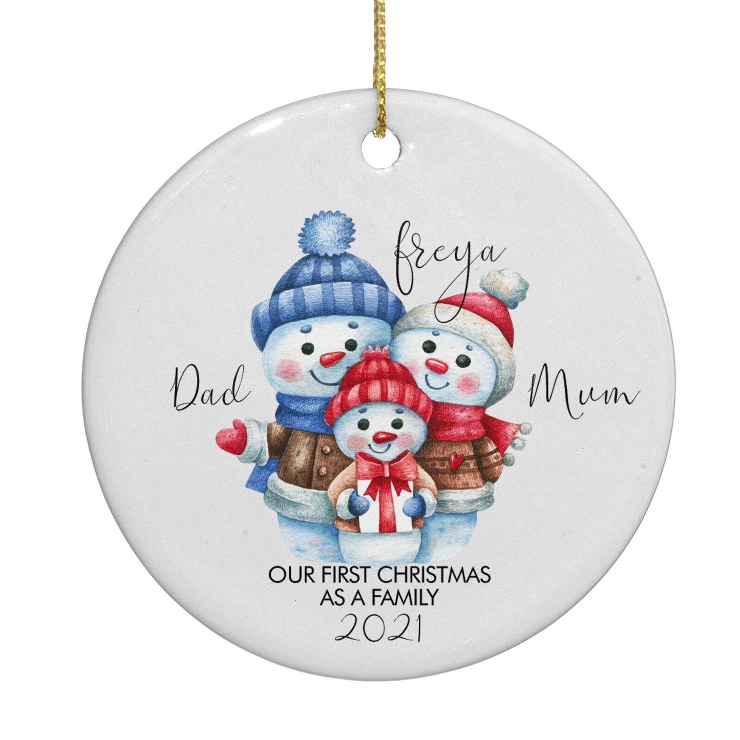 Custom Snowman Family Circle Decoration Back Image