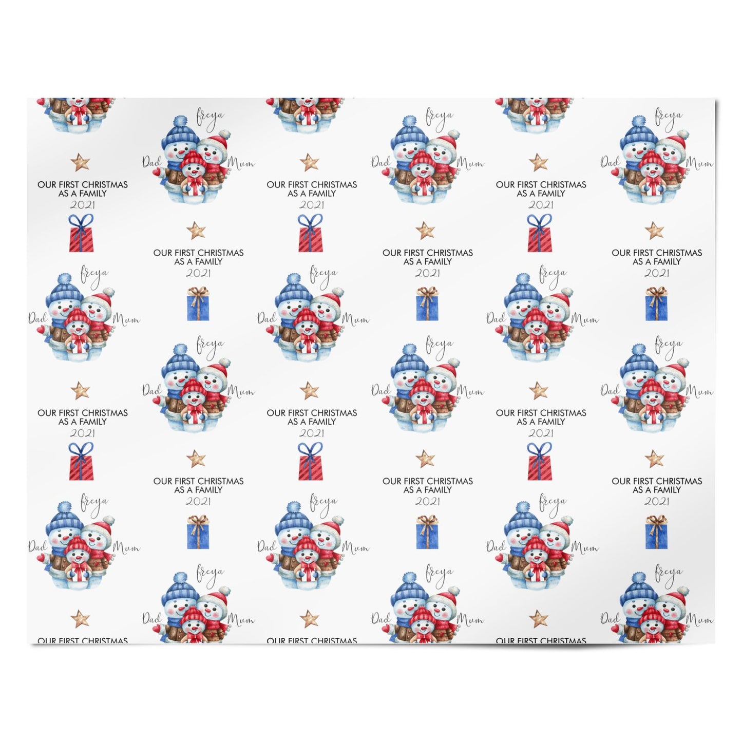 Custom Snowman Family Personalised Wrapping Paper Alternative