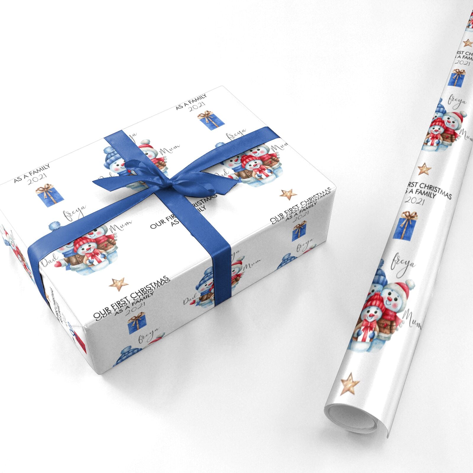 Custom Snowman Family Personalised Wrapping Paper