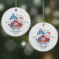 Custom Snowman Family Round Decoration on Christmas Background