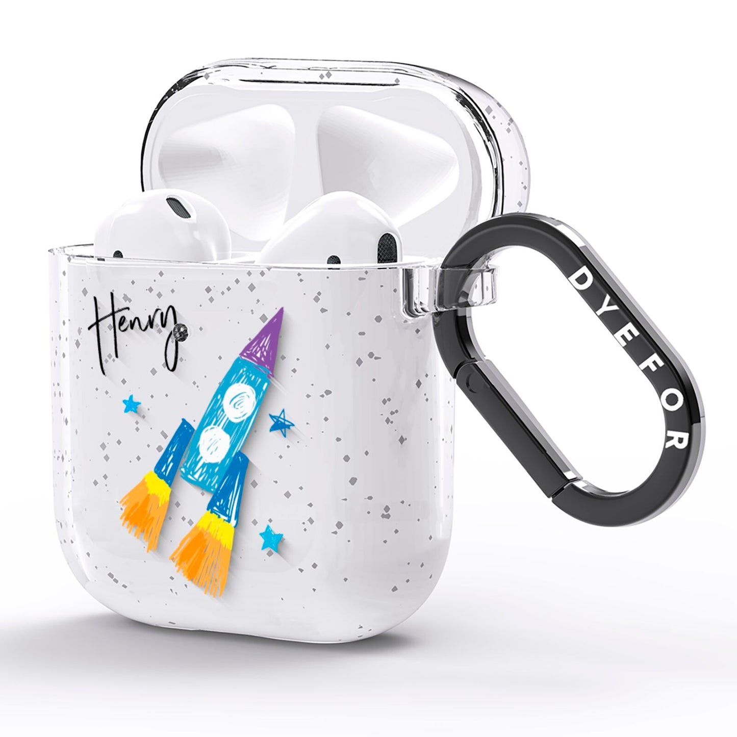 Custom Space Rocket AirPods Glitter Case Side Image