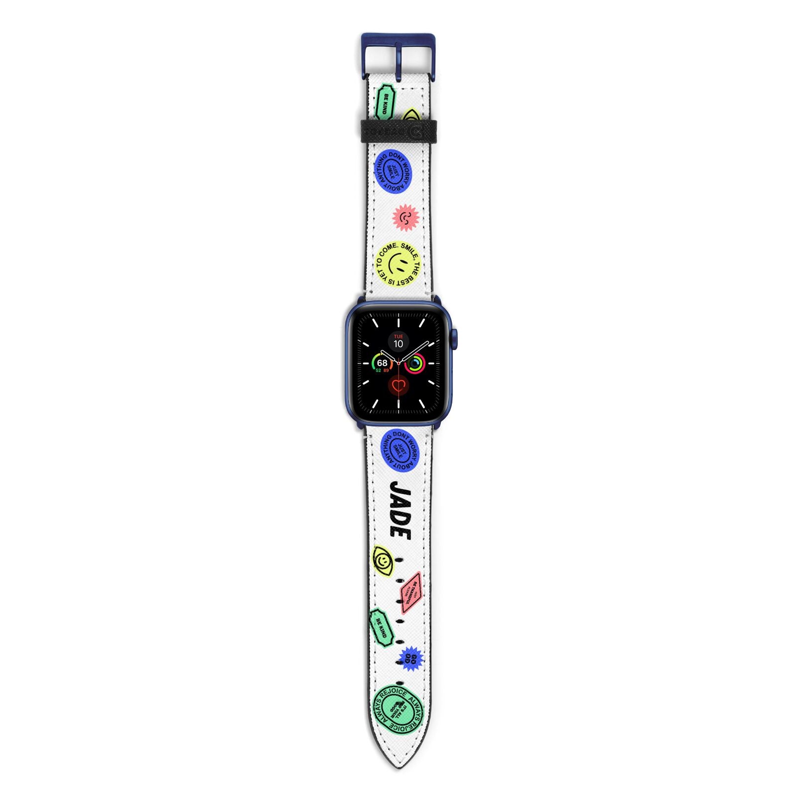 Custom Stickers Apple Watch Strap with Blue Hardware