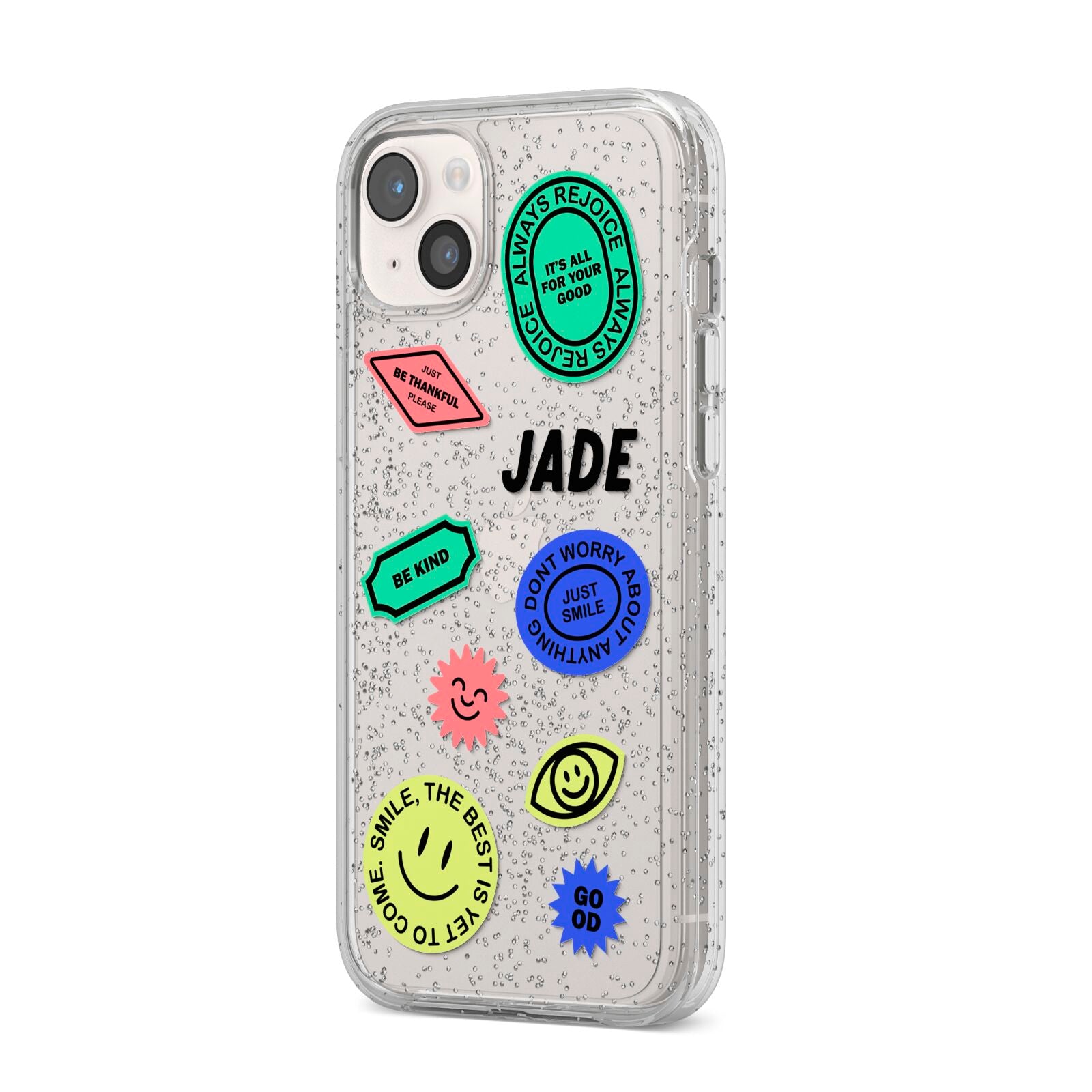 Custom Stickers iPhone 14 Plus Glitter Tough Case Starlight Angled Image