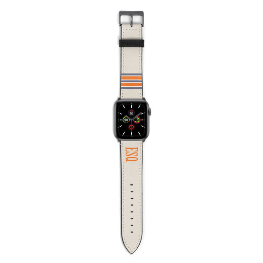 Custom Striped Initials Apple Watch Strap with Space Grey Hardware