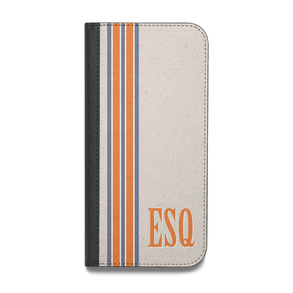 Custom Striped Initials Vegan Leather Flip Samsung Case