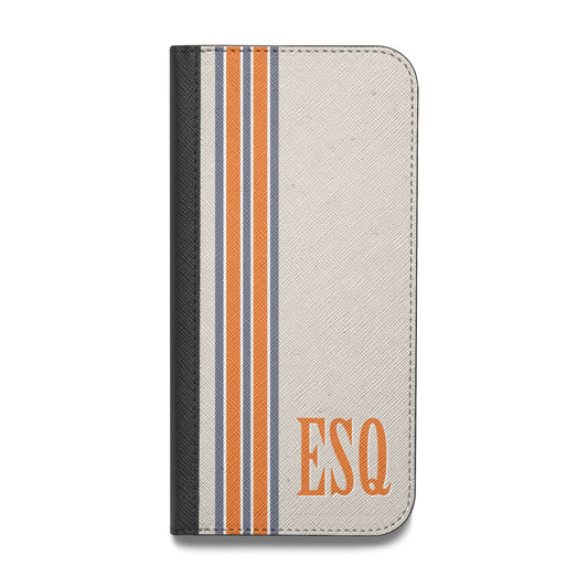 Custom Striped Initials Vegan Leather Flip Samsung Case