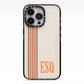 Custom Striped Initials iPhone 13 Pro Black Impact Case on Silver phone