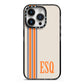 Custom Striped Initials iPhone 14 Pro Black Impact Case on Silver phone