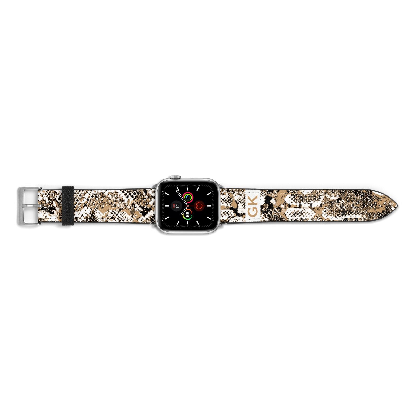 Custom Tan Snakeskin Apple Watch Strap Landscape Image Silver Hardware