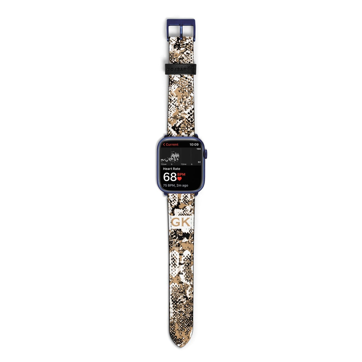 Custom Tan Snakeskin Apple Watch Strap Size 38mm with Blue Hardware