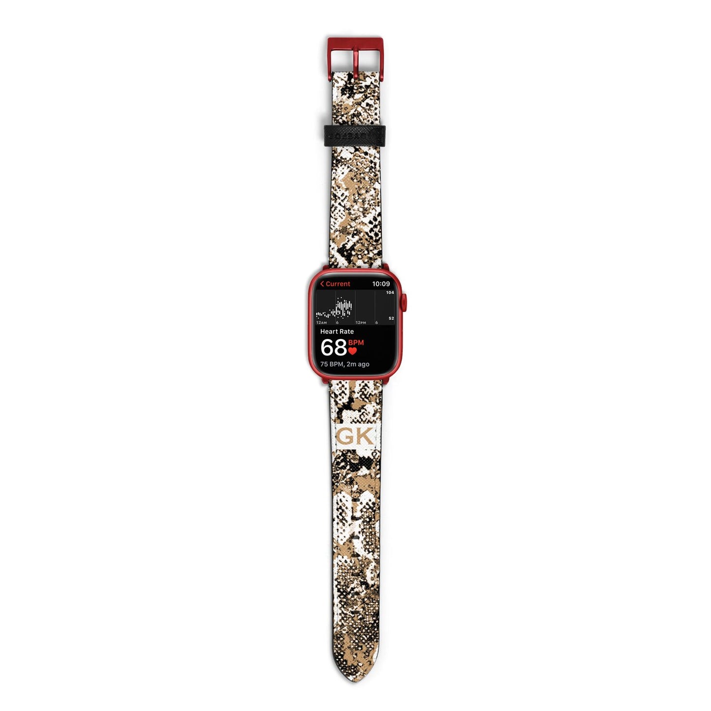 Custom Tan Snakeskin Apple Watch Strap Size 38mm with Red Hardware