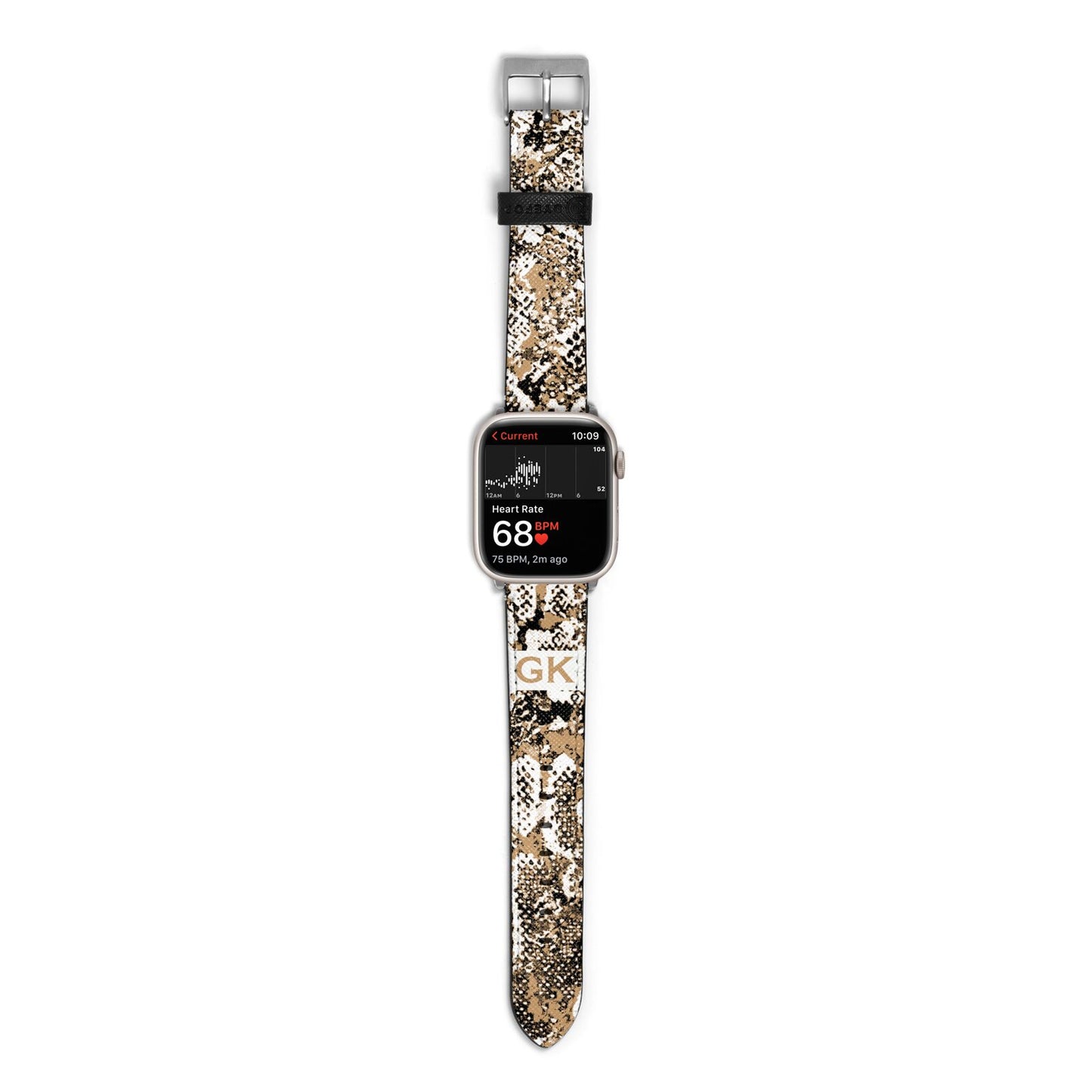 Custom Tan Snakeskin Apple Watch Strap Size 38mm with Silver Hardware