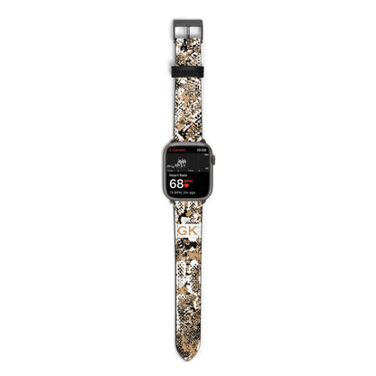 Custom Tan Snakeskin Apple Watch Strap Size 38mm with Space Grey Hardware