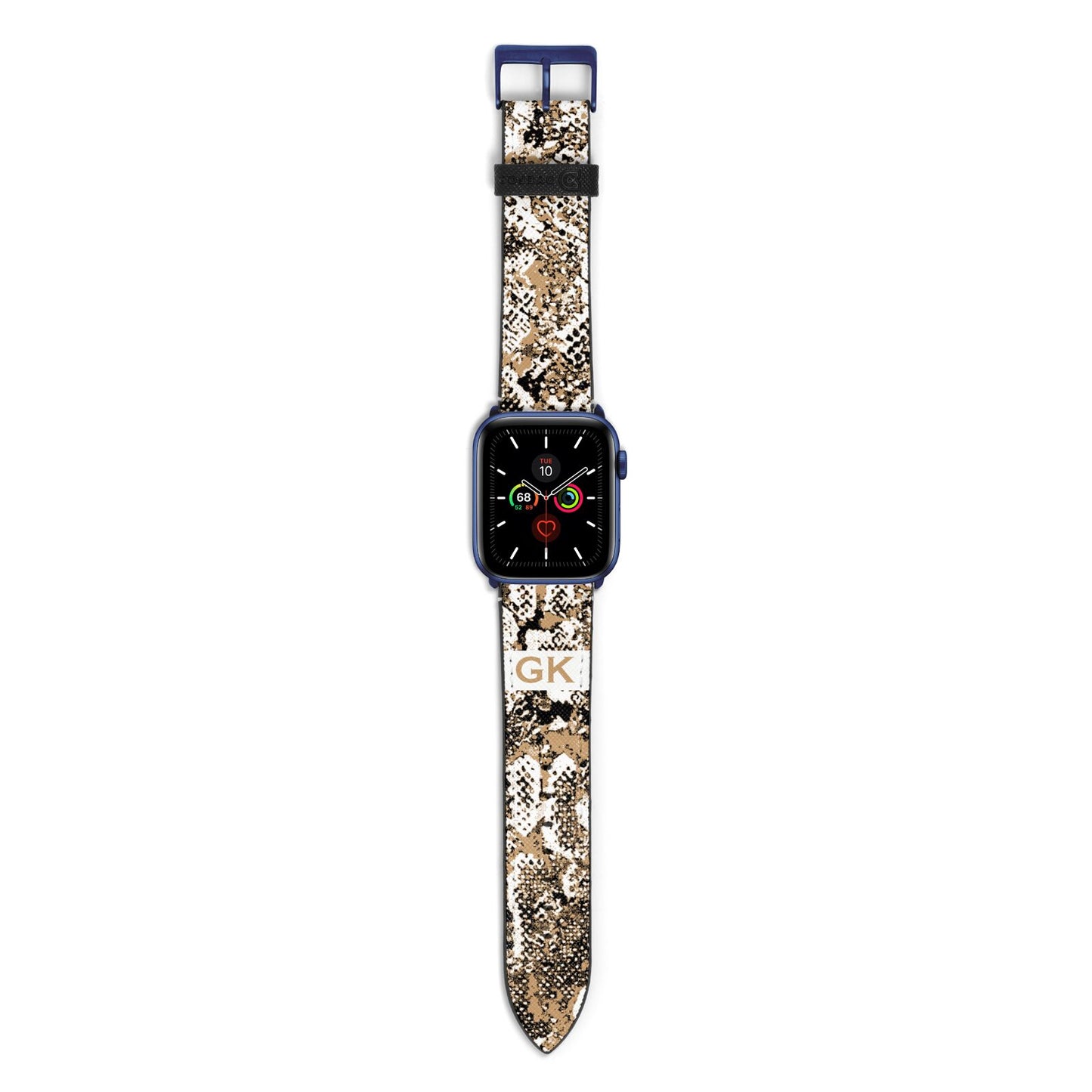 Custom Tan Snakeskin Apple Watch Strap with Blue Hardware