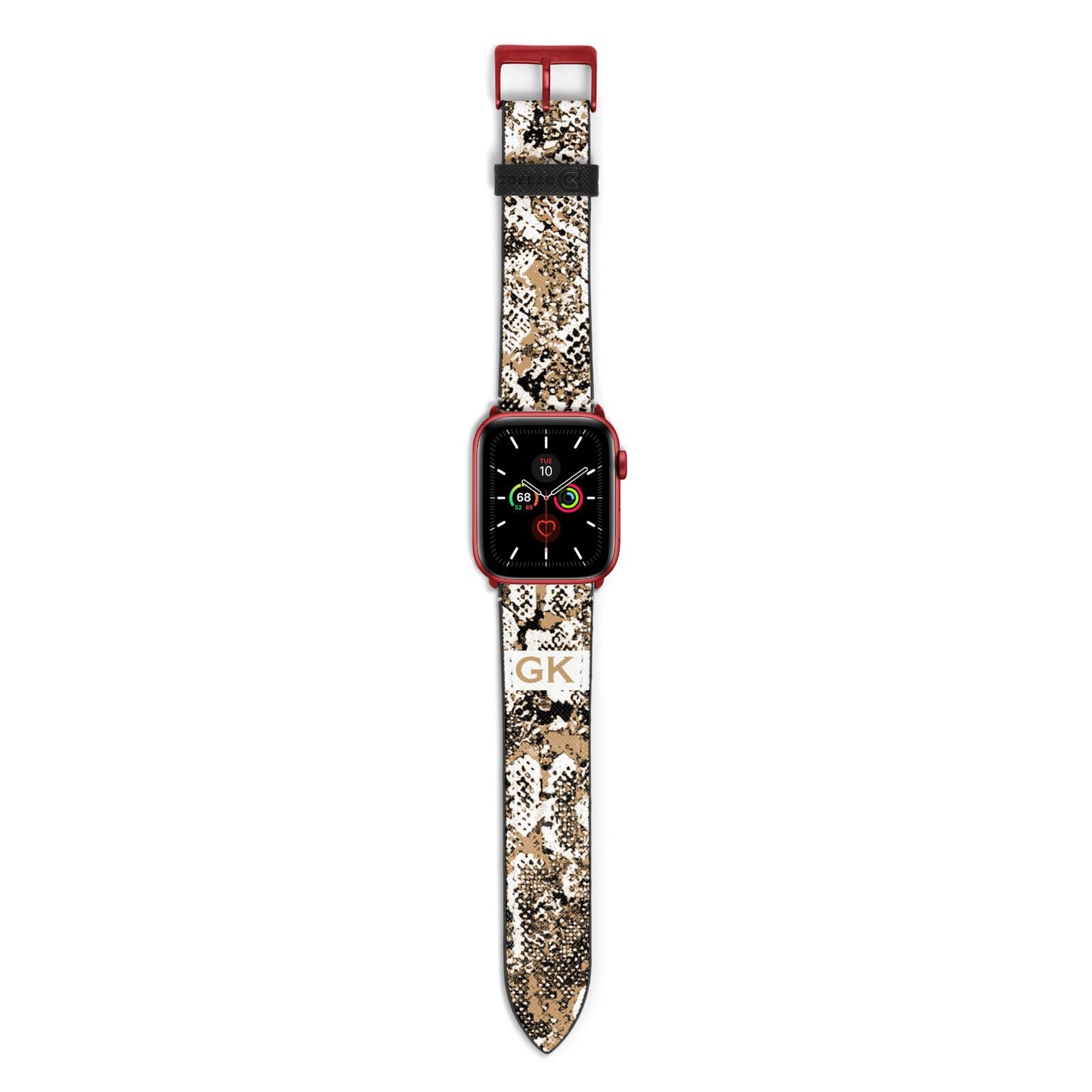 Custom Tan Snakeskin Apple Watch Strap with Red Hardware