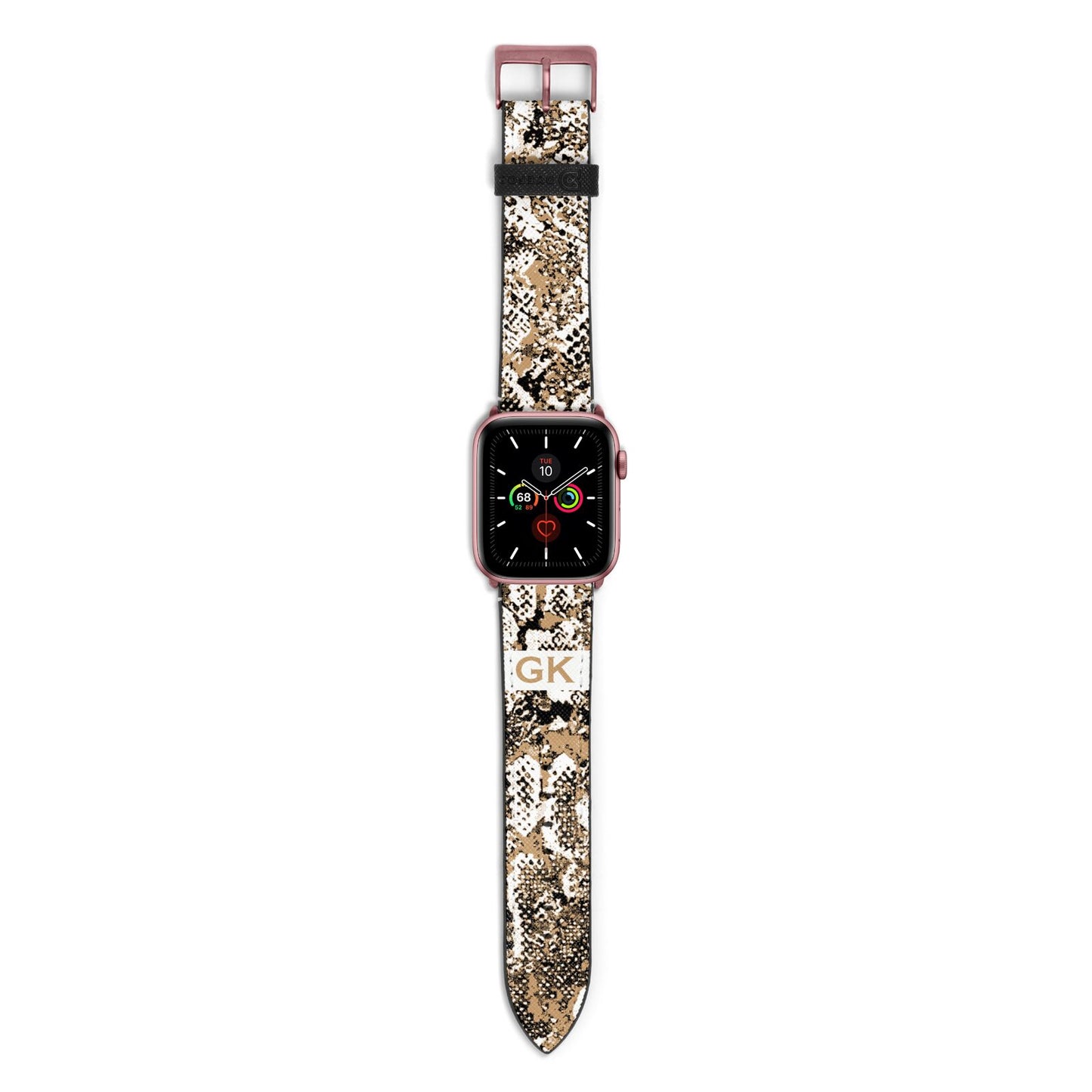 Custom Tan Snakeskin Apple Watch Strap with Rose Gold Hardware