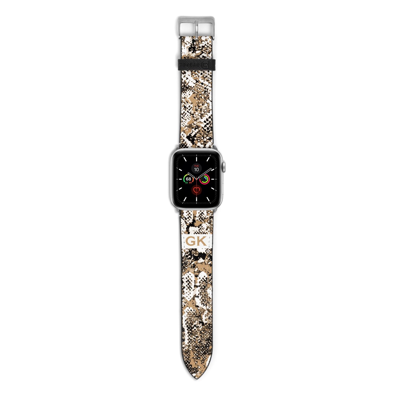 Custom Tan Snakeskin Apple Watch Strap with Silver Hardware