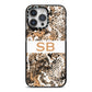 Custom Tan Snakeskin iPhone 14 Pro Max Black Impact Case on Silver phone