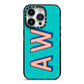 Custom Text iPhone 14 Pro Black Impact Case on Silver phone