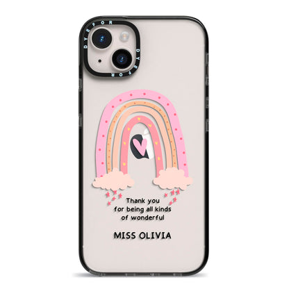 Custom Thank You Teacher iPhone 14 Plus Black Impact Case on Silver phone