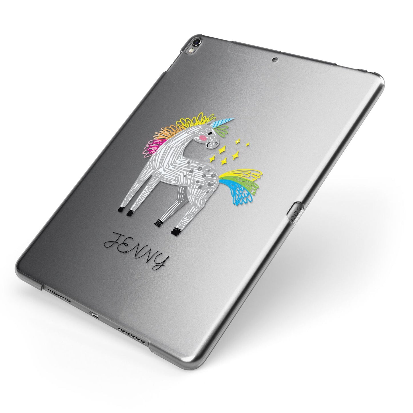 Custom Unicorn Apple iPad Case on Grey iPad Side View