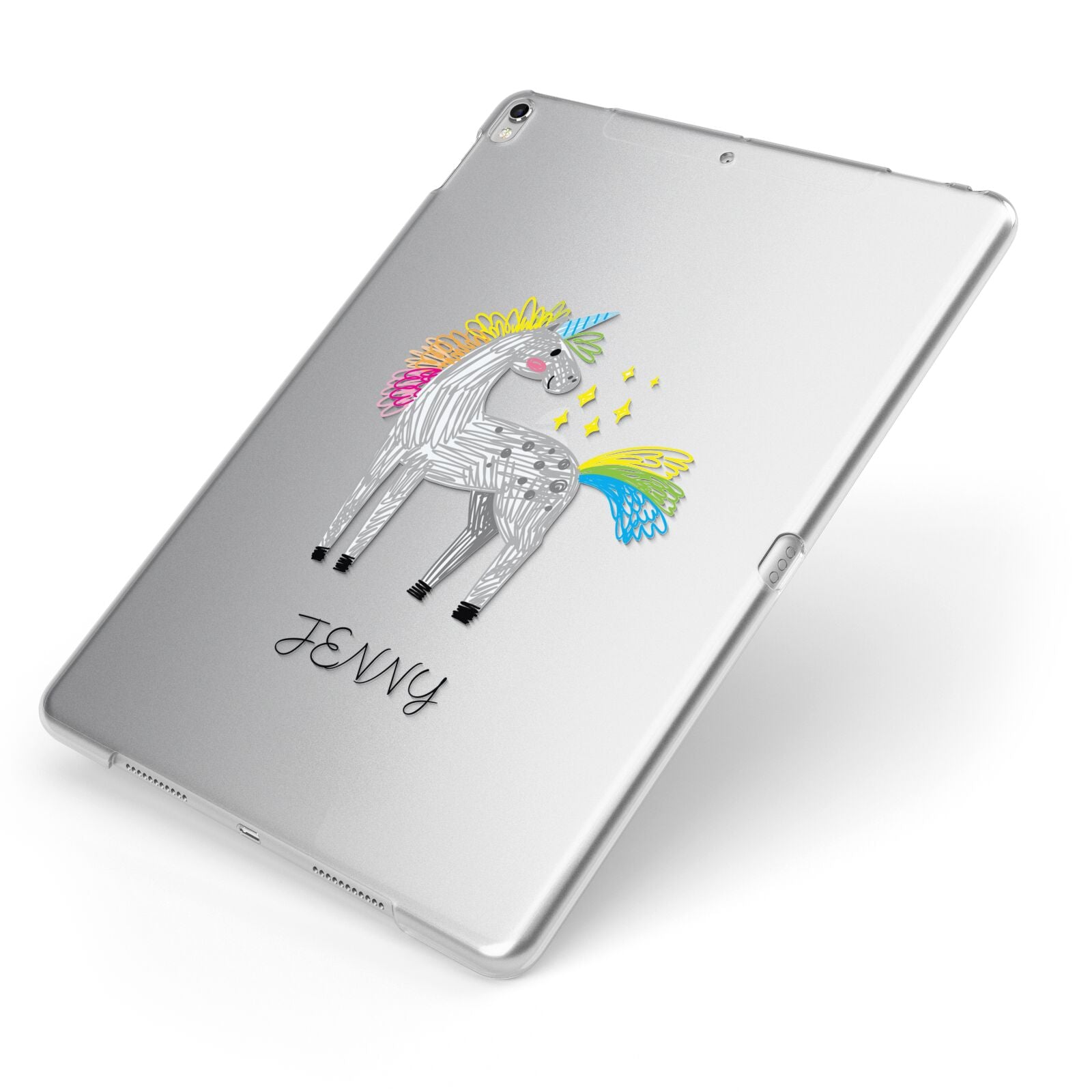 Custom Unicorn Apple iPad Case on Silver iPad Side View