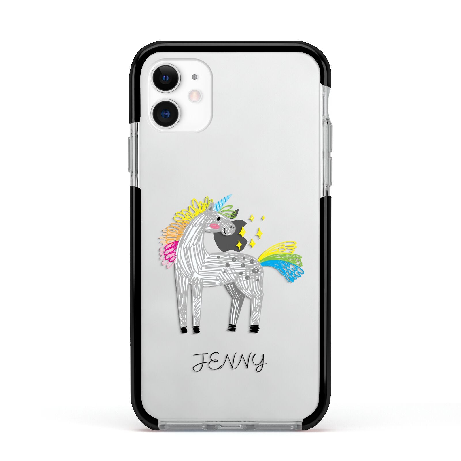 Custom Unicorn Apple iPhone 11 in White with Black Impact Case