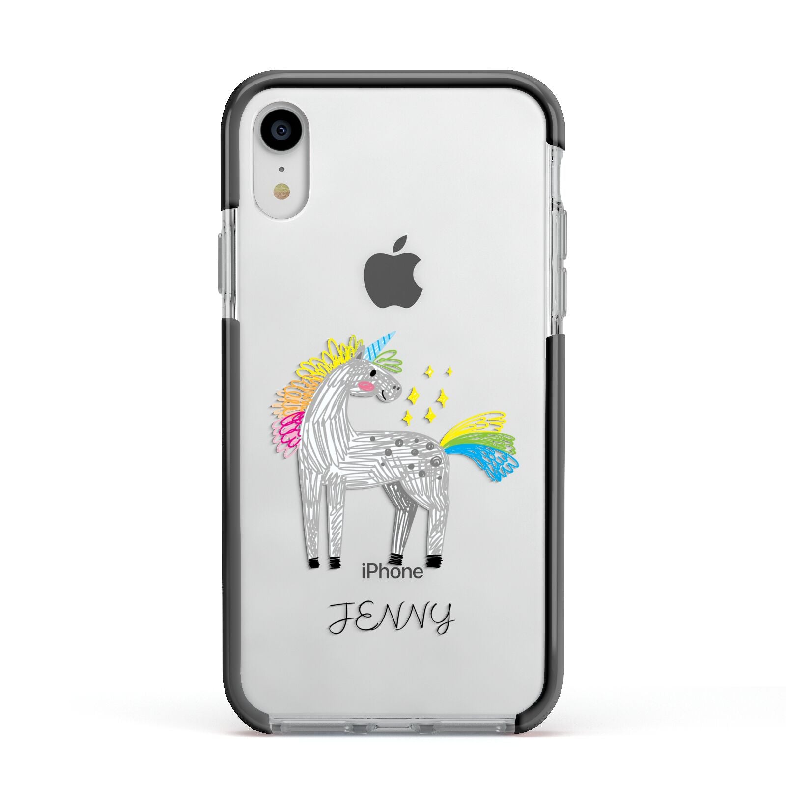 Custom Unicorn Apple iPhone XR Impact Case Black Edge on Silver Phone