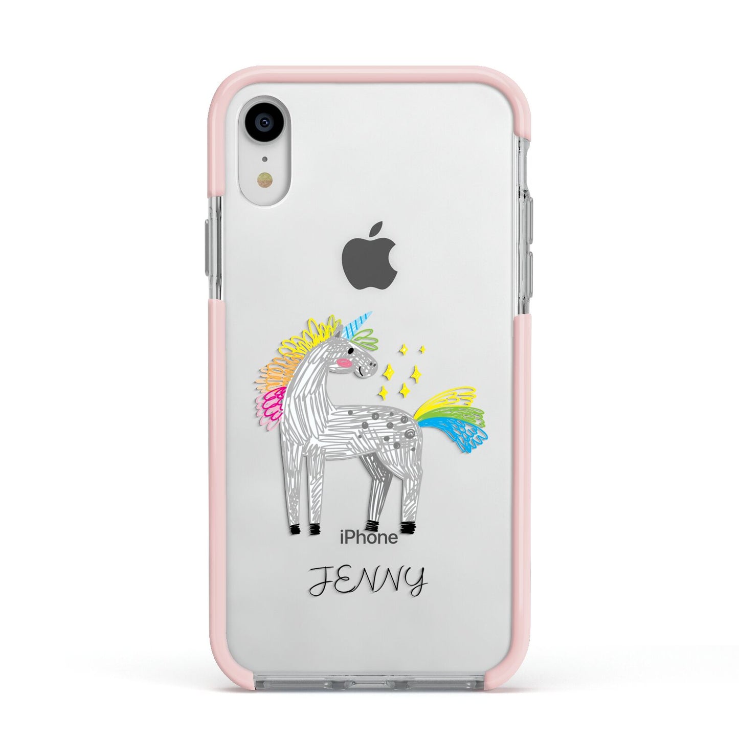 Custom Unicorn Apple iPhone XR Impact Case Pink Edge on Silver Phone