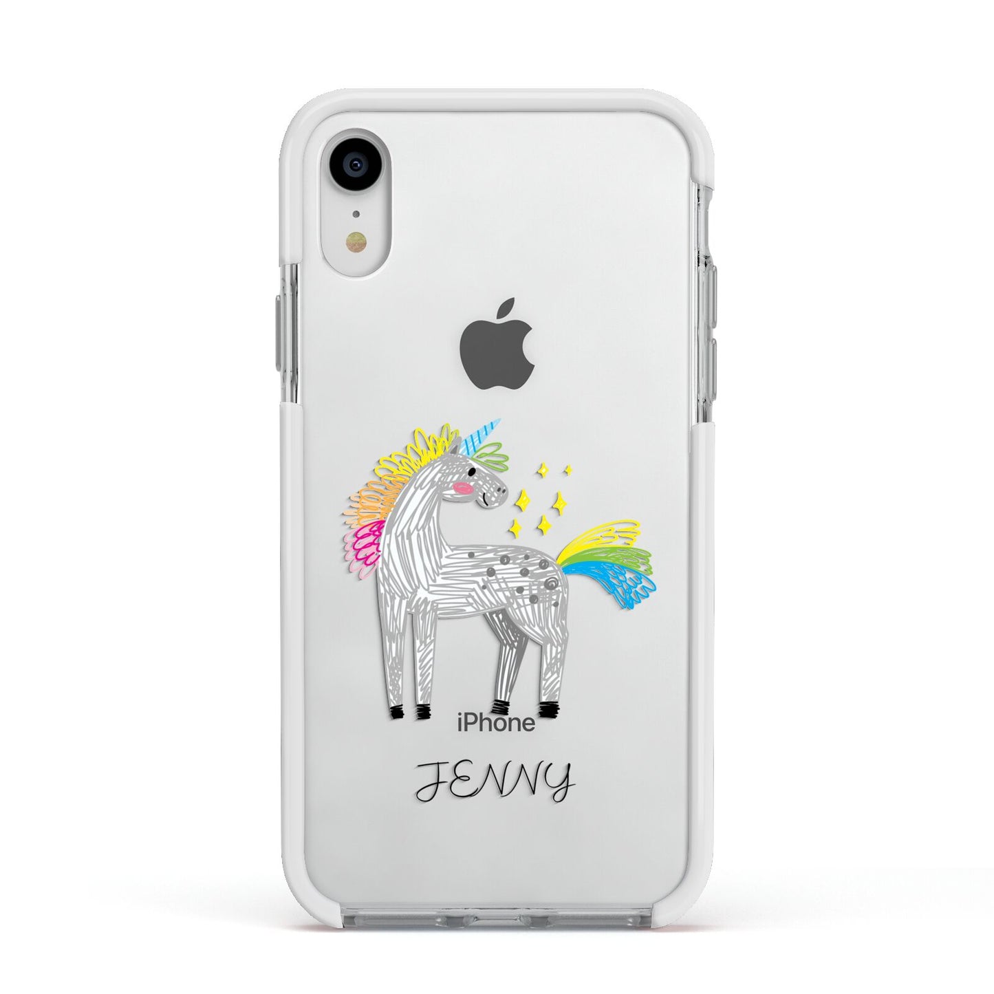 Custom Unicorn Apple iPhone XR Impact Case White Edge on Silver Phone
