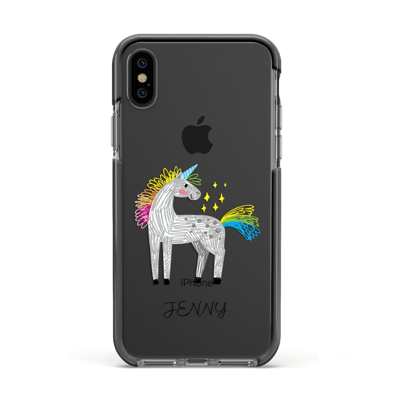 Custom Unicorn Apple iPhone Xs Impact Case Black Edge on Black Phone
