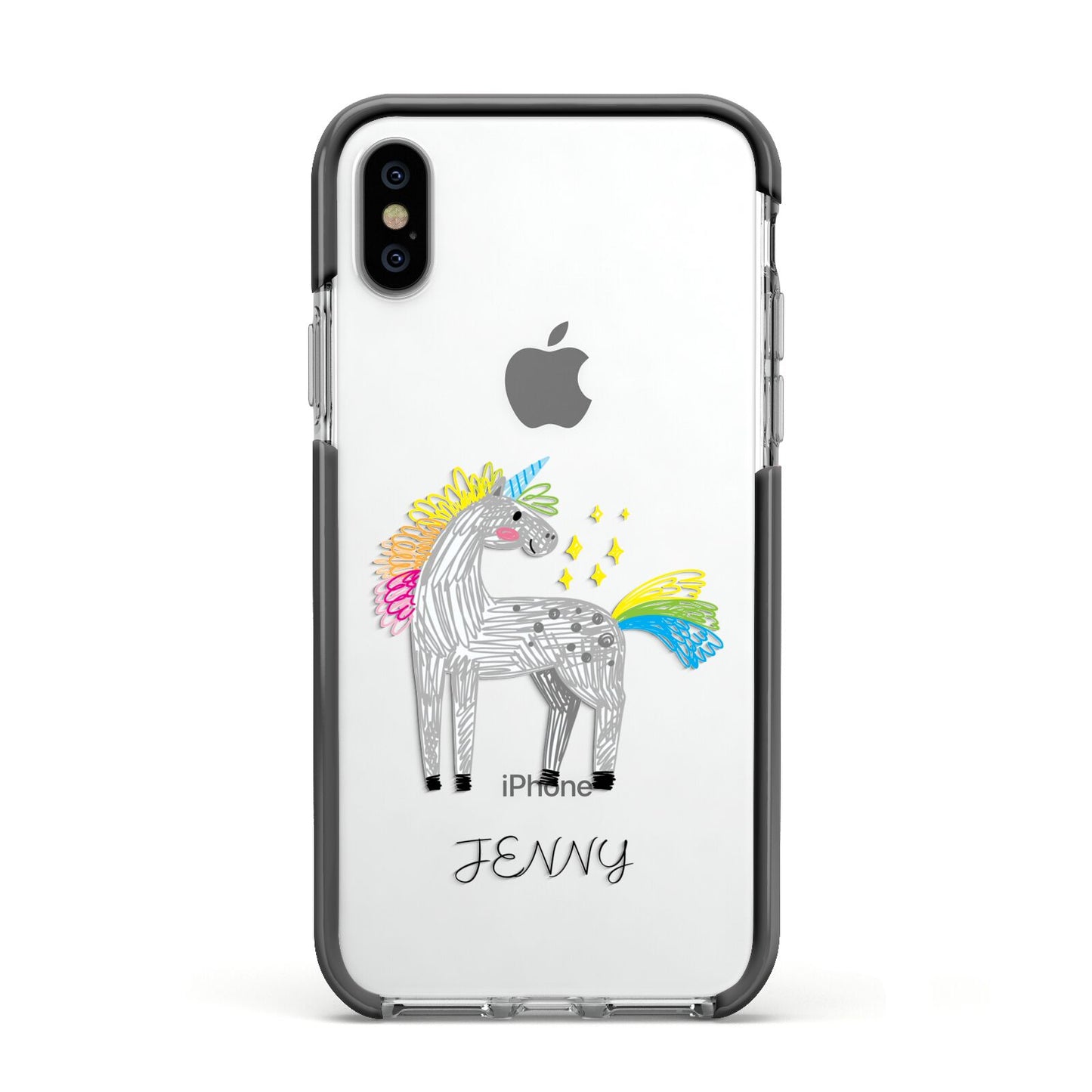 Custom Unicorn Apple iPhone Xs Impact Case Black Edge on Silver Phone