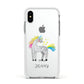 Custom Unicorn Apple iPhone Xs Impact Case White Edge on Silver Phone