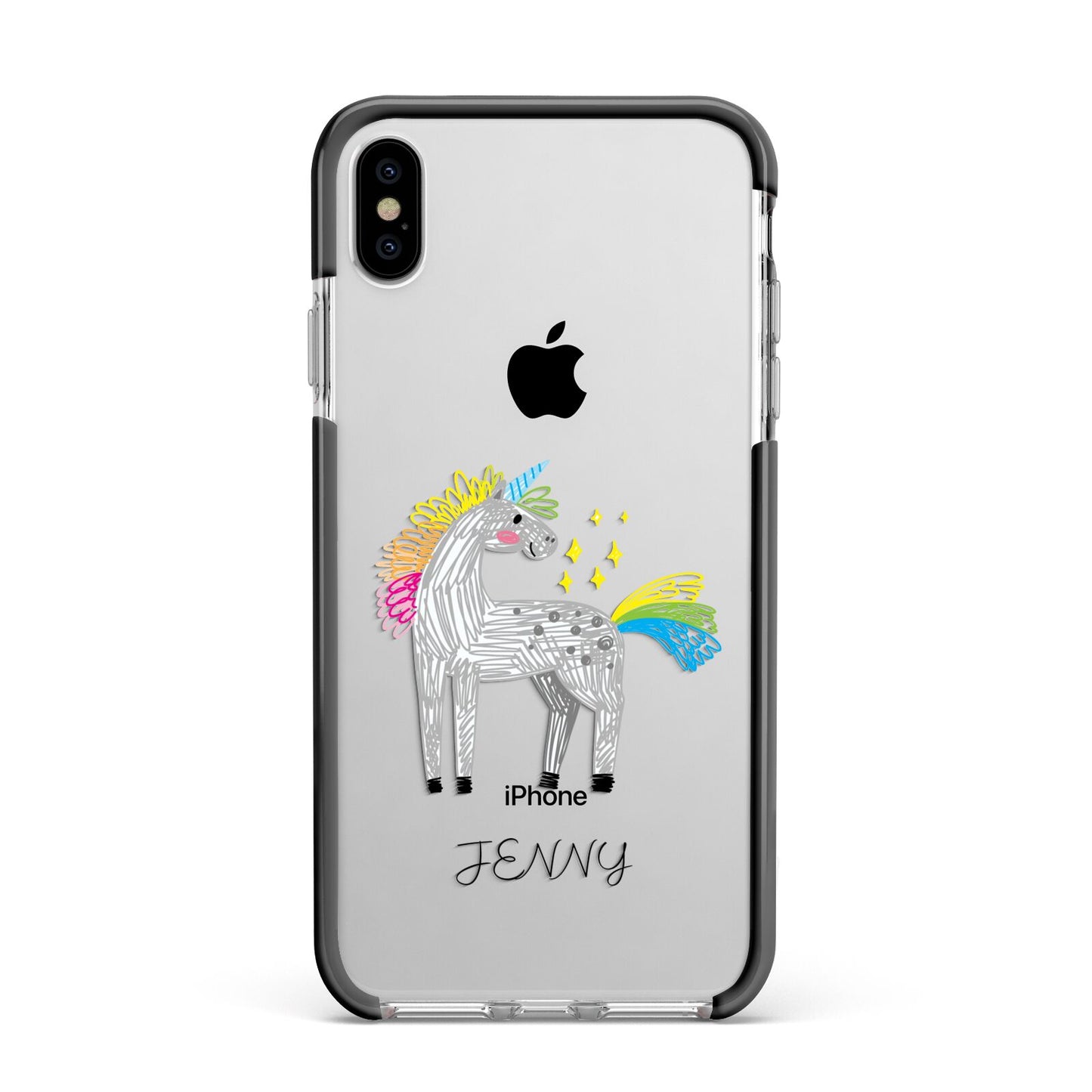 Custom Unicorn Apple iPhone Xs Max Impact Case Black Edge on Silver Phone