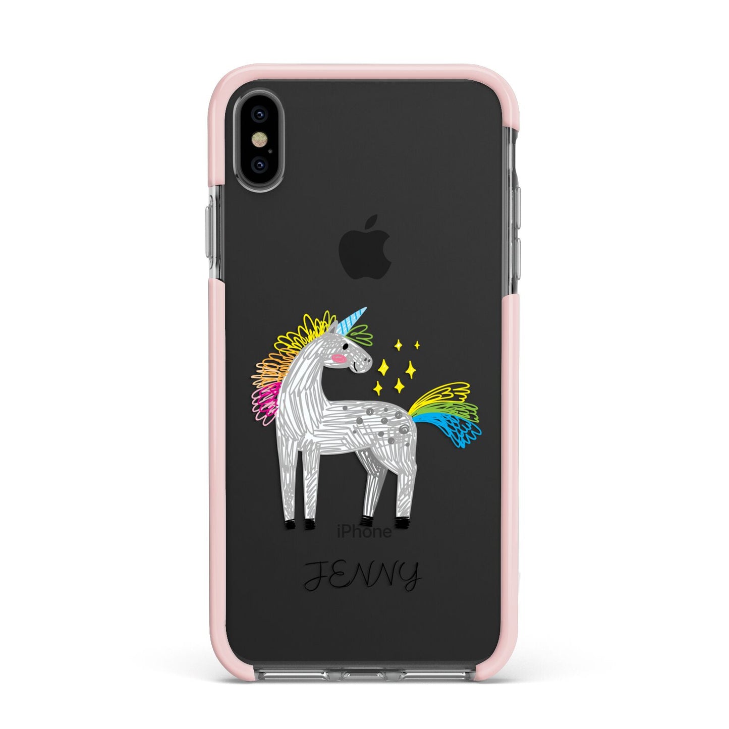Custom Unicorn Apple iPhone Xs Max Impact Case Pink Edge on Black Phone