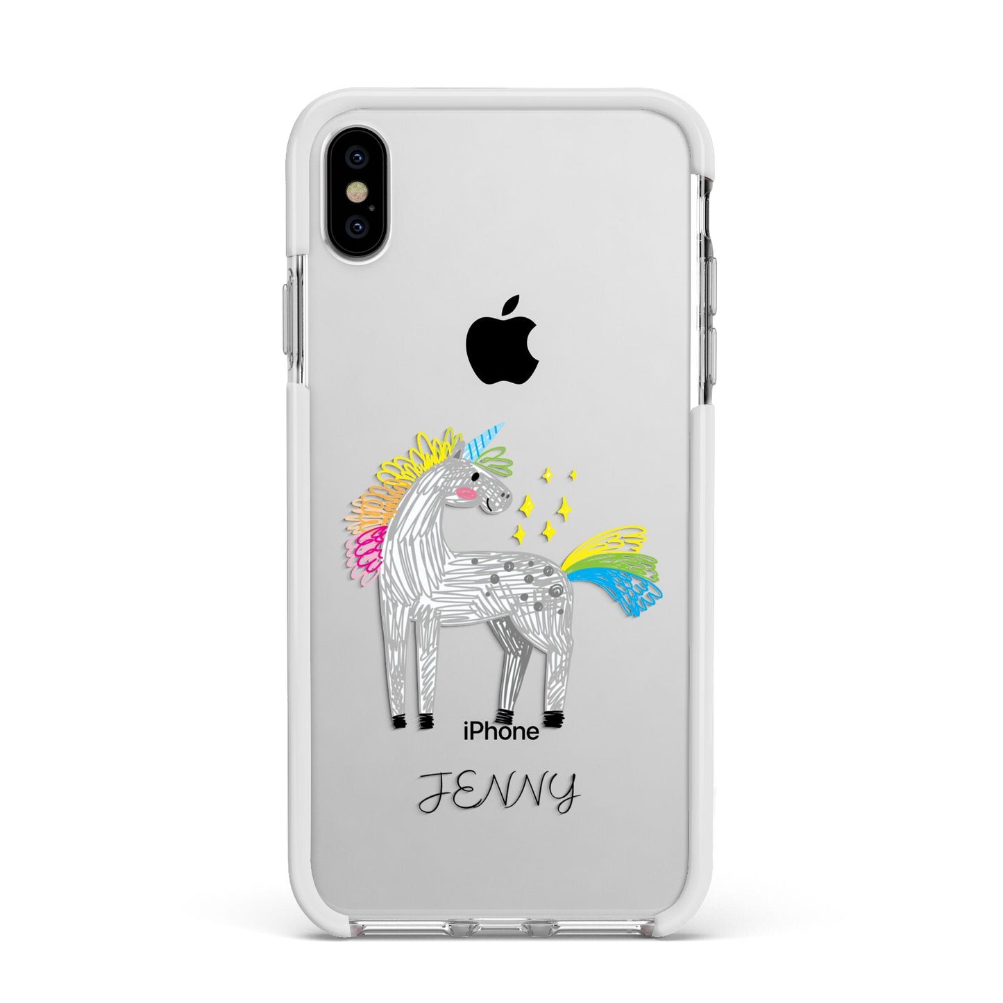 Custom Unicorn Apple iPhone Xs Max Impact Case White Edge on Silver Phone