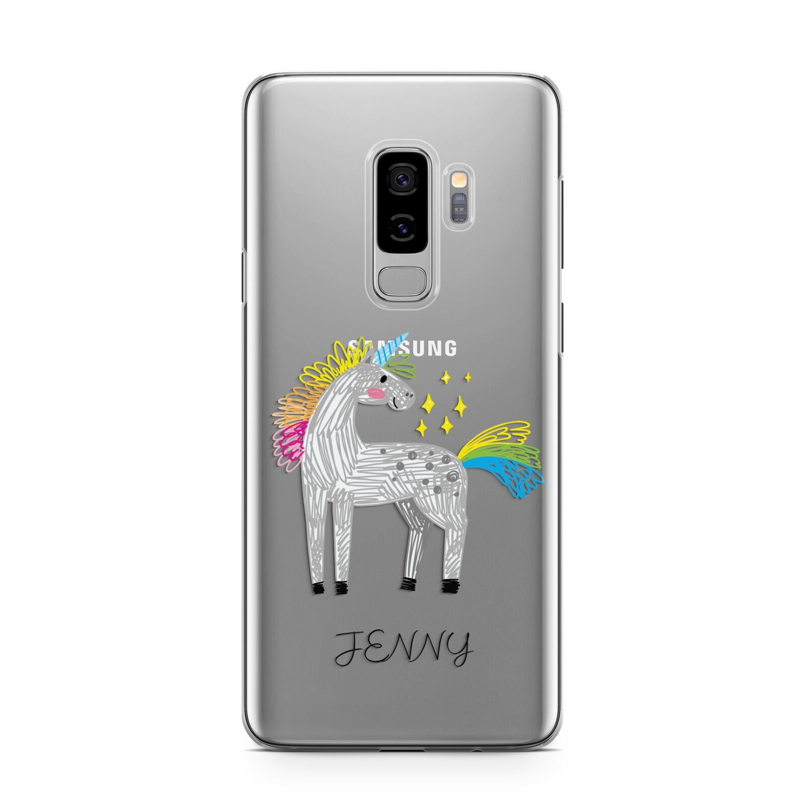 Custom Unicorn Samsung Galaxy S9 Plus Case on Silver phone