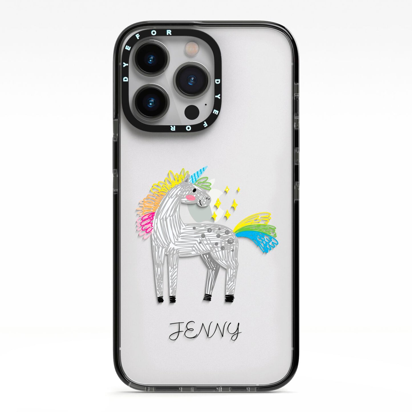 Custom Unicorn iPhone 13 Pro Black Impact Case on Silver phone