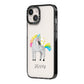 Custom Unicorn iPhone 14 Black Impact Case Side Angle on Silver phone