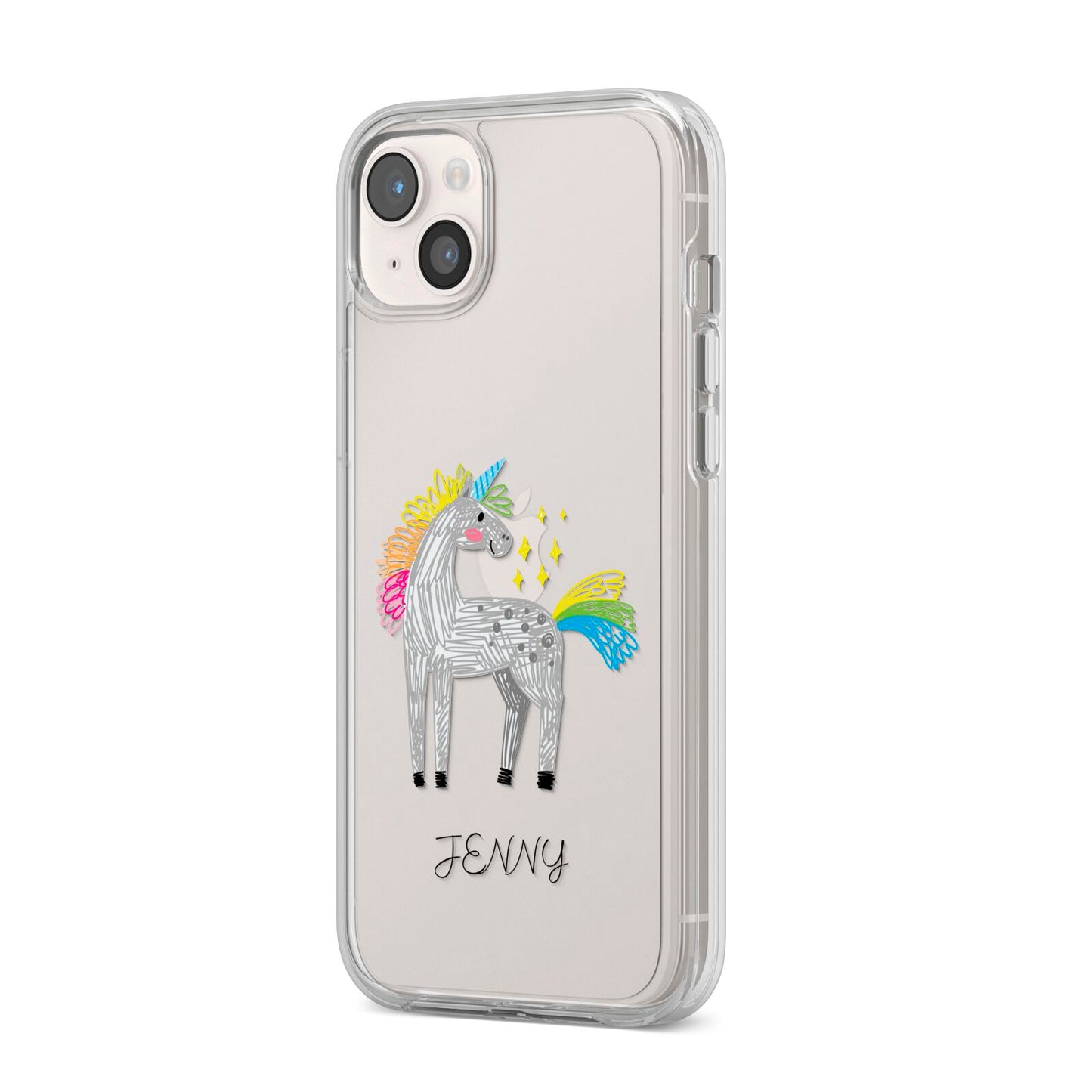Custom Unicorn iPhone 14 Plus Clear Tough Case Starlight Angled Image