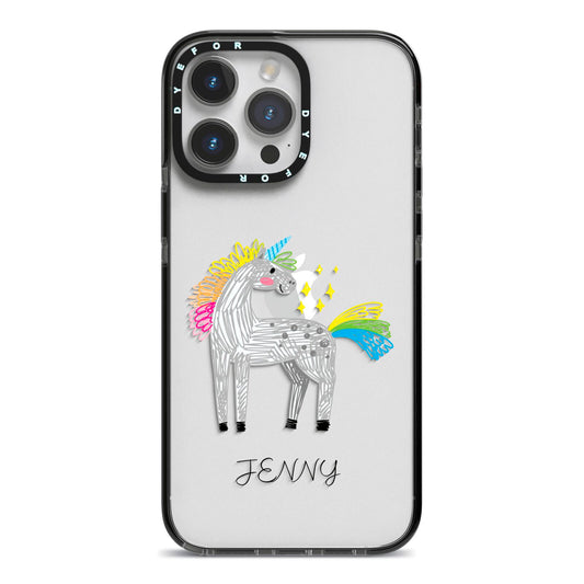Custom Unicorn iPhone 14 Pro Max Black Impact Case on Silver phone
