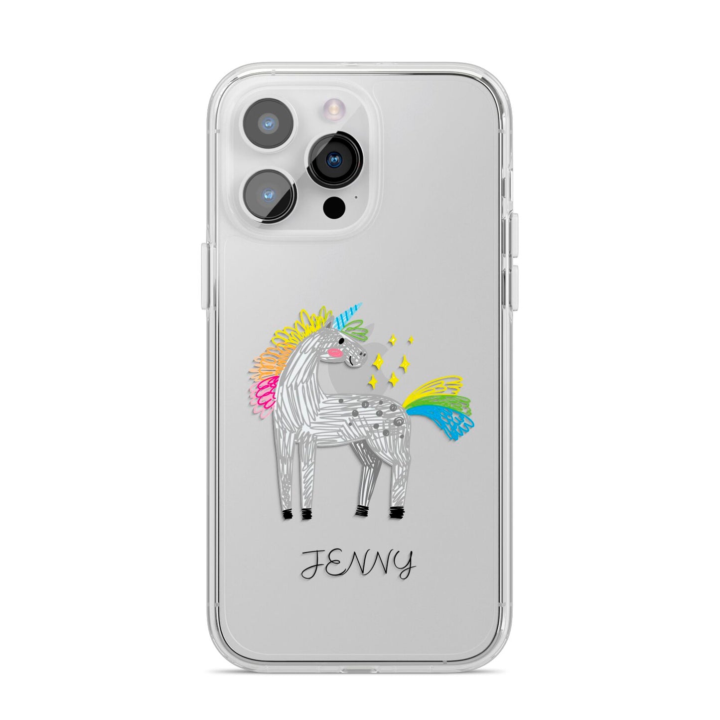 Custom Unicorn iPhone 14 Pro Max Clear Tough Case Silver