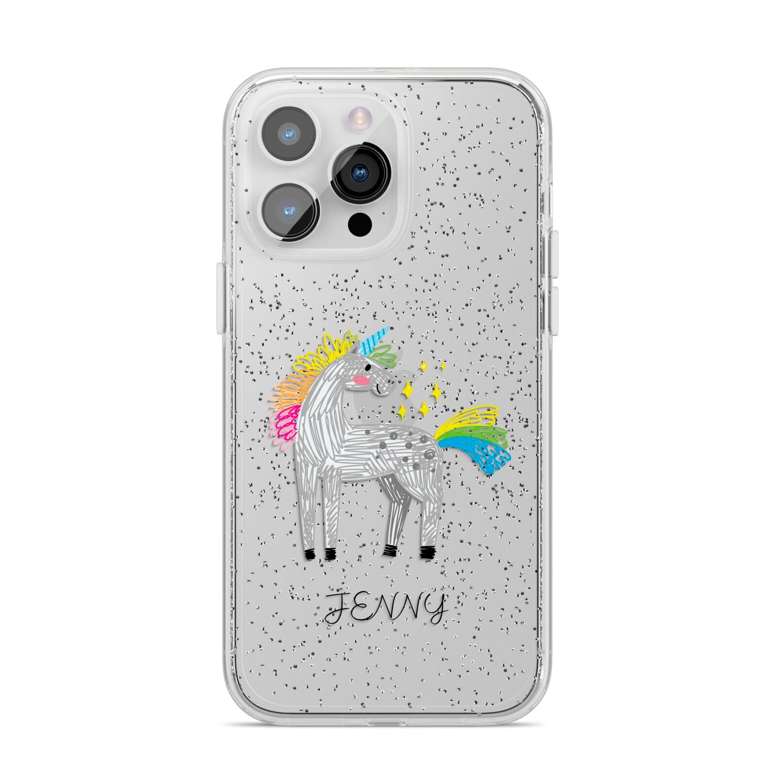 Custom Unicorn iPhone 14 Pro Max Glitter Tough Case Silver