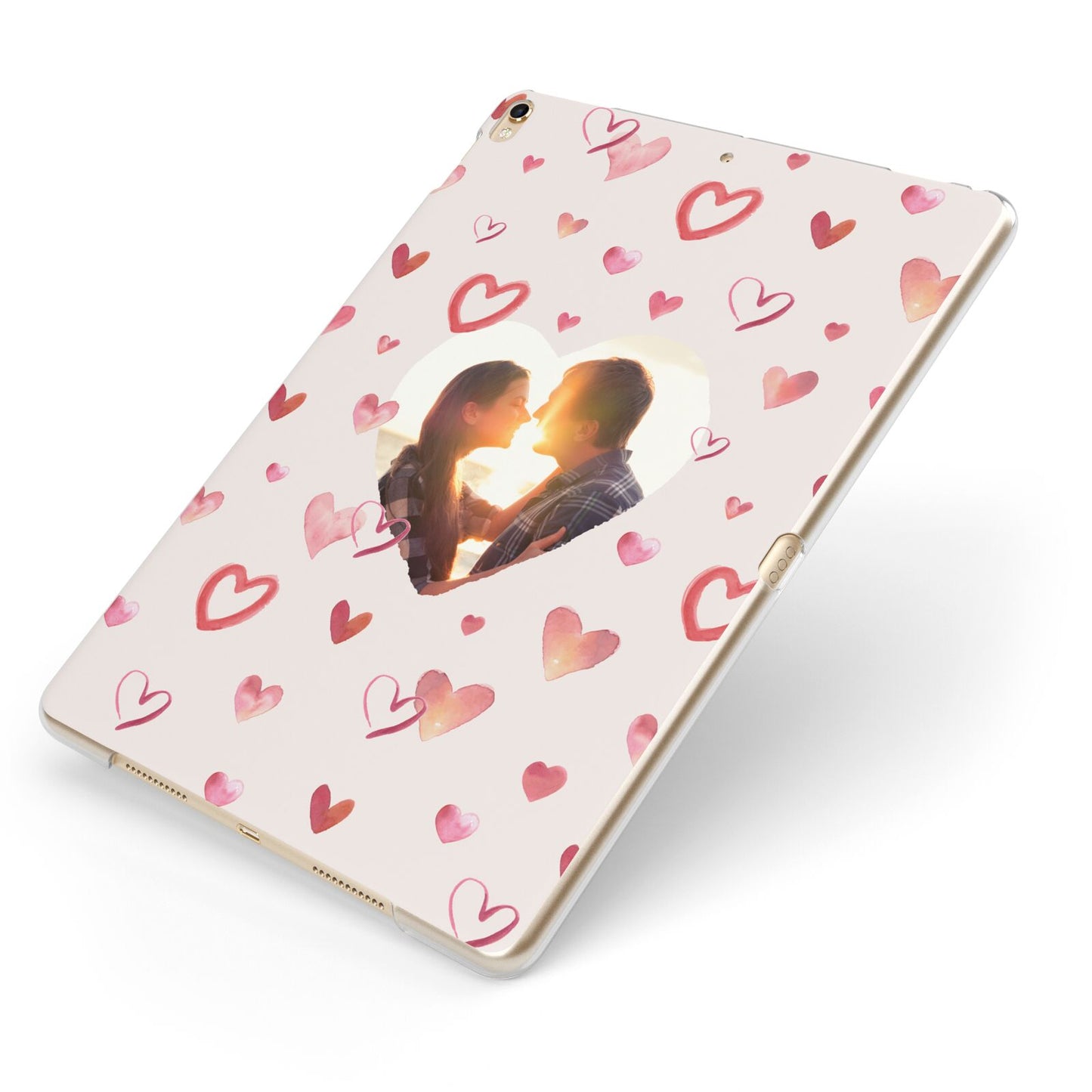 Custom Valentines Day Photo Apple iPad Case on Gold iPad Side View
